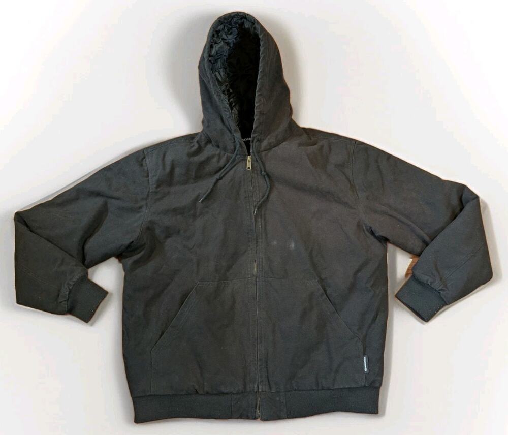Wolverine Canvas Work Jacket Mens XL Black Quilted Lined Hooded Full Zip